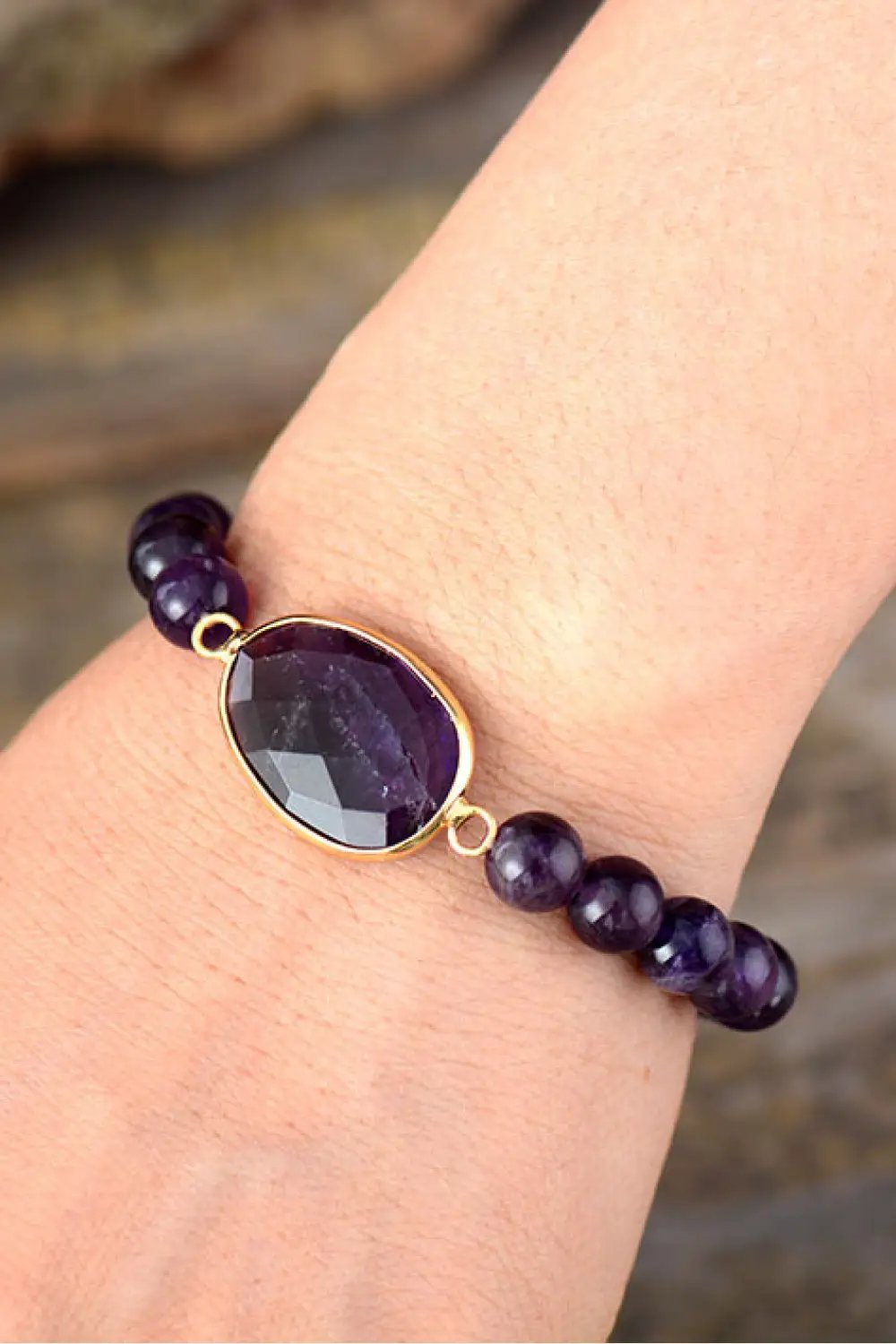 Handmade Amethyst Beaded Bracelet by Trendsi