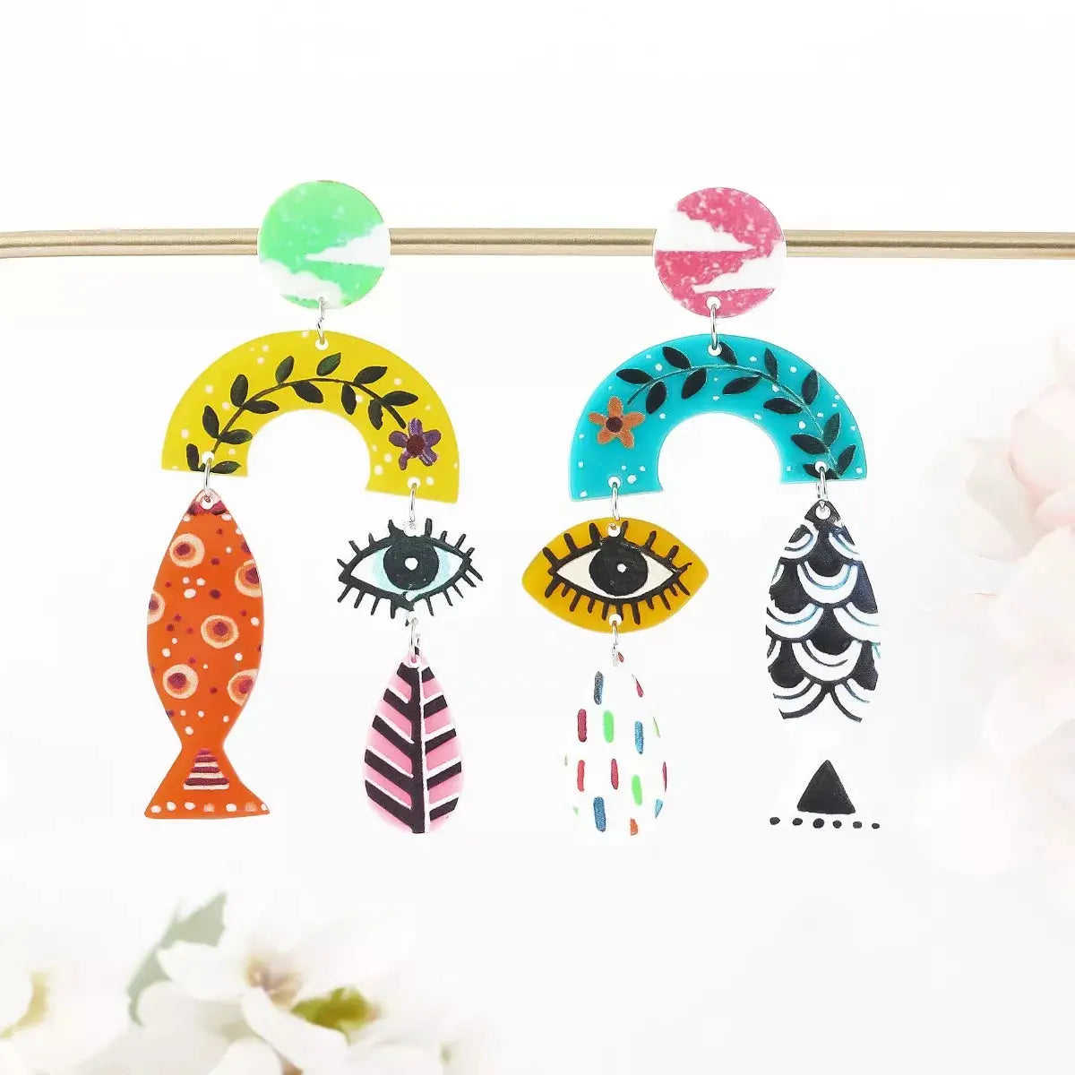 Evil Eye & Fish Dangle Earrings by Trendsi