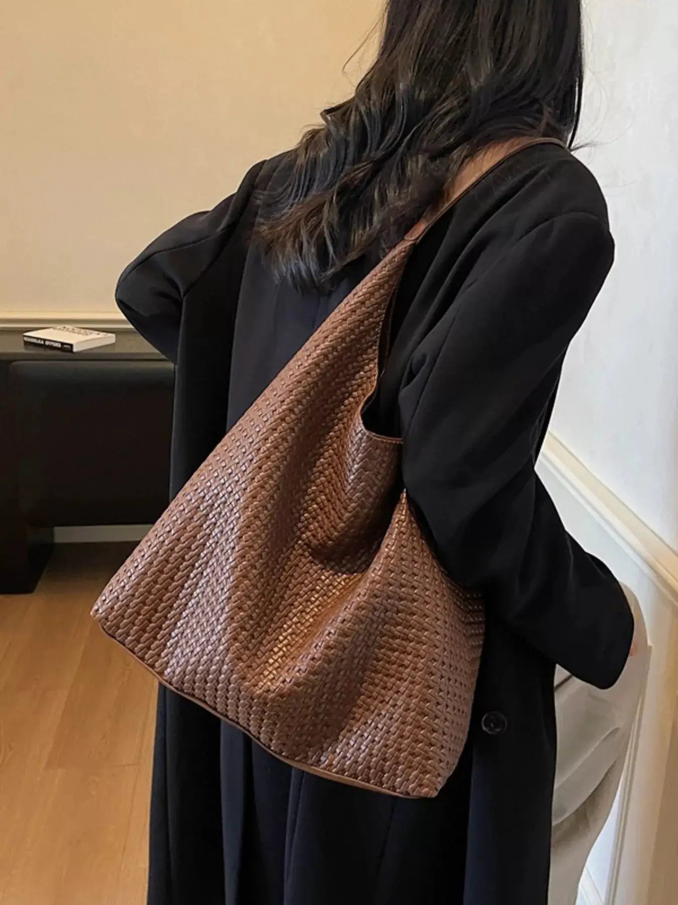 Woven Straw Texture Shoulder Bag by Trendsi