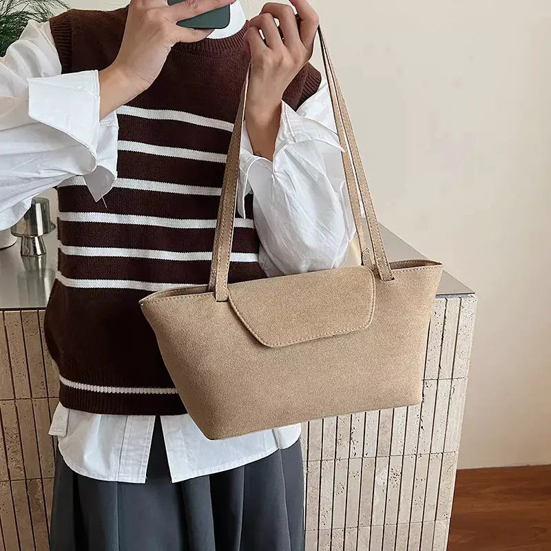 Minimalist Flap Decor Suede Bag by Trendsi