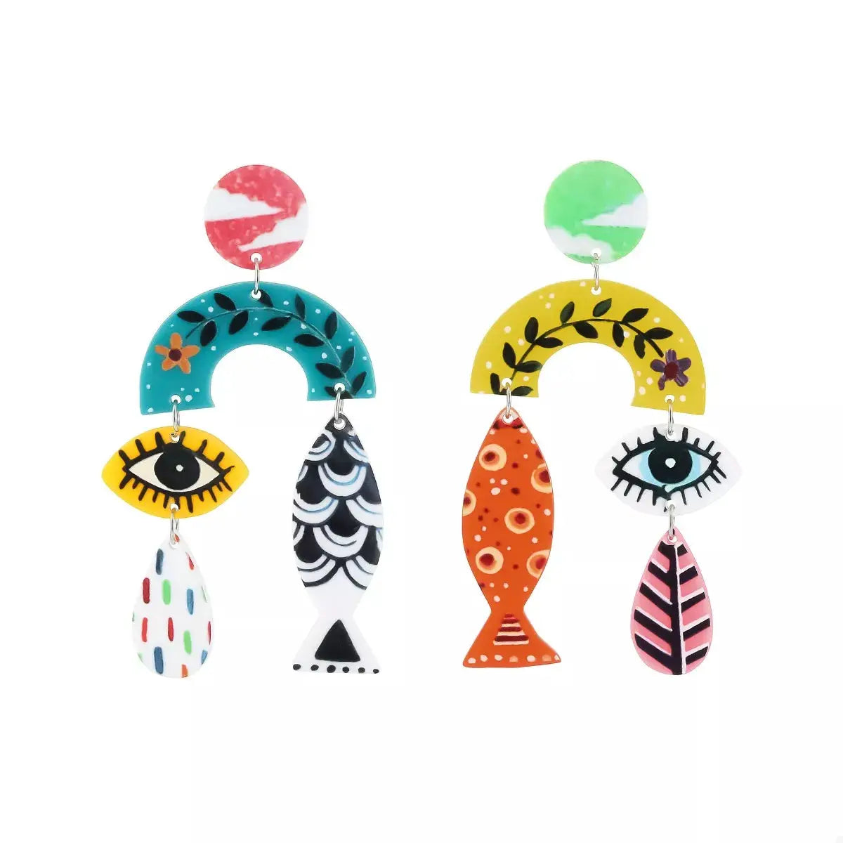Evil Eye & Fish Dangle Earrings by Trendsi