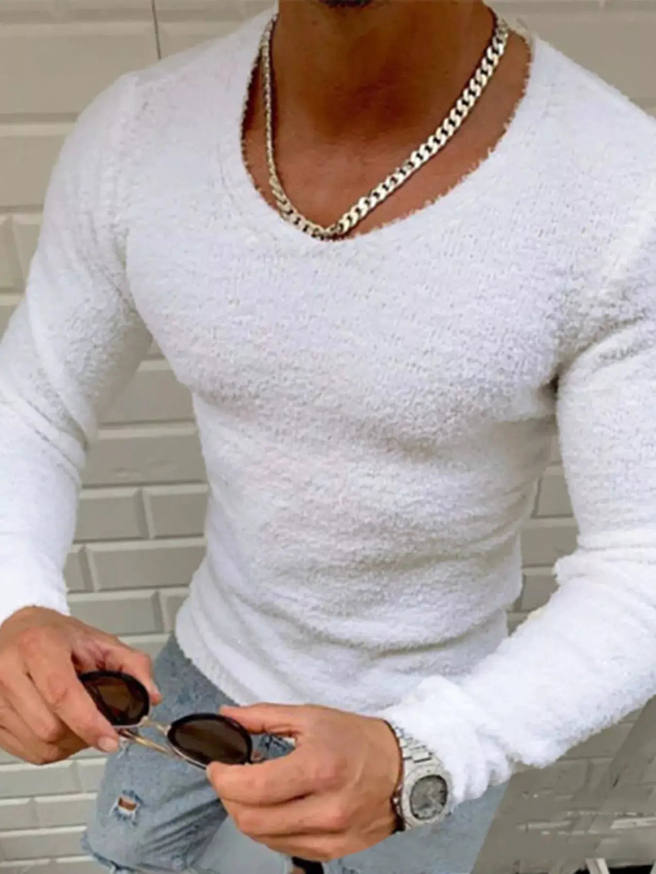 Men's Full Size Textured Long Sleeve Sweater Plus Size by Trendsi
