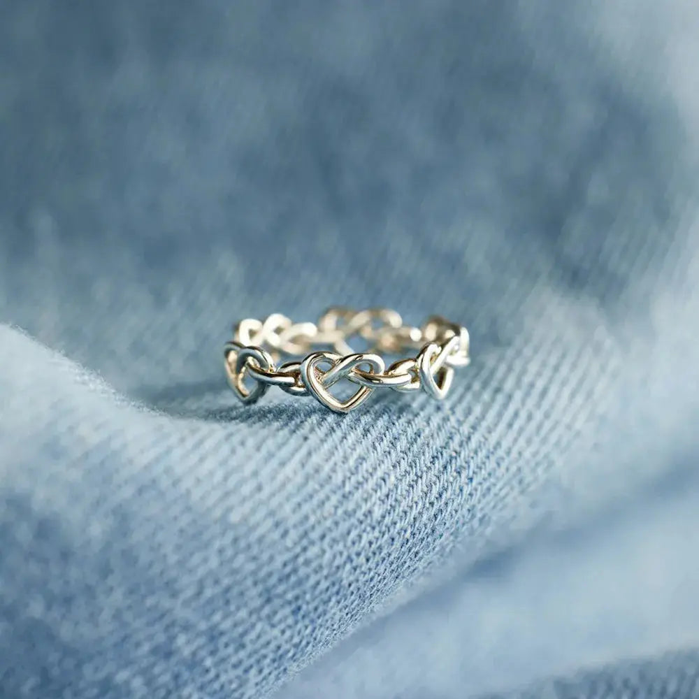 Knotted Hearts 925 Sterling Silver Open Ring by Trendsi