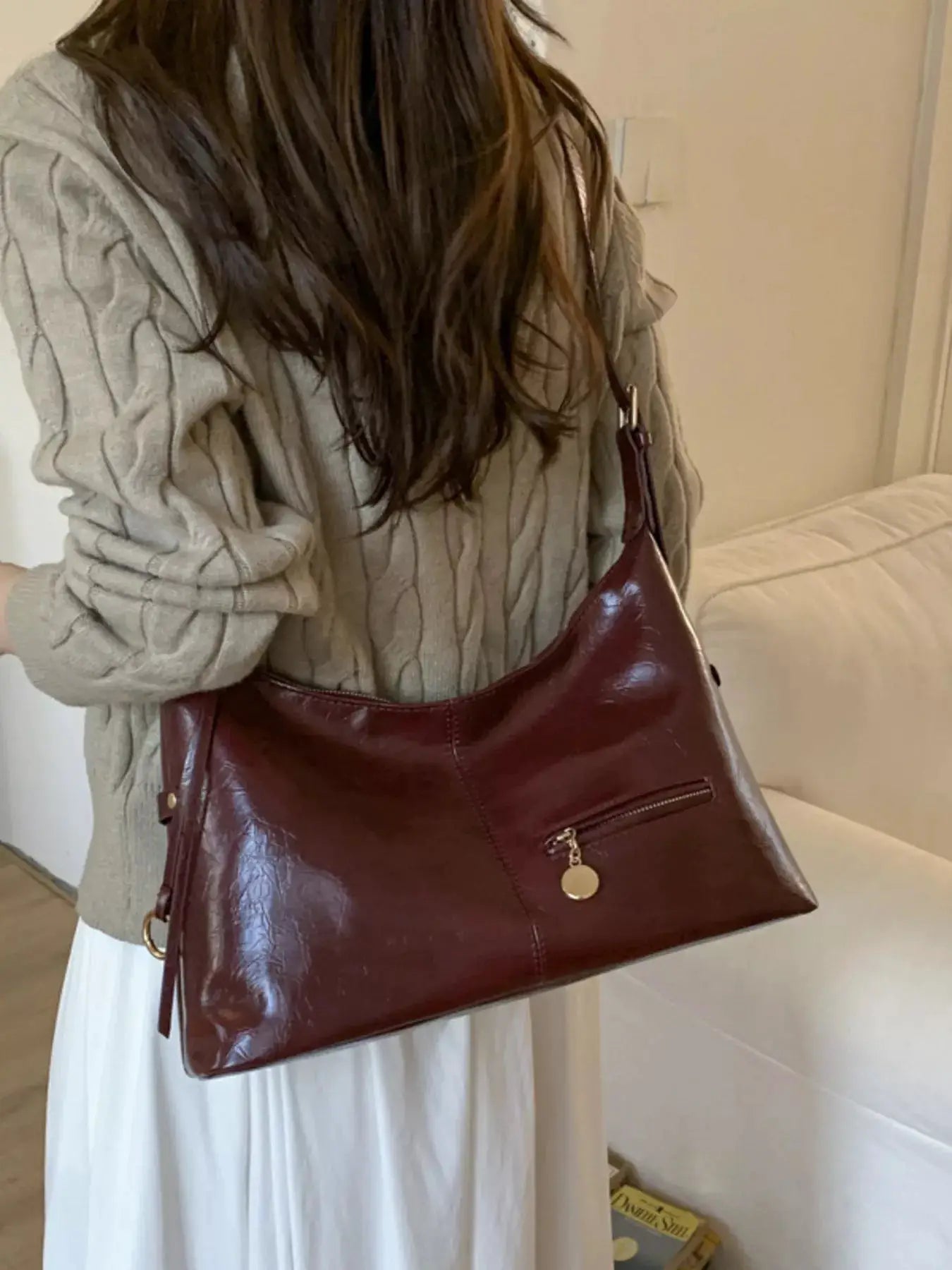 Leather Hobo Shoulder Bag by Trendsi