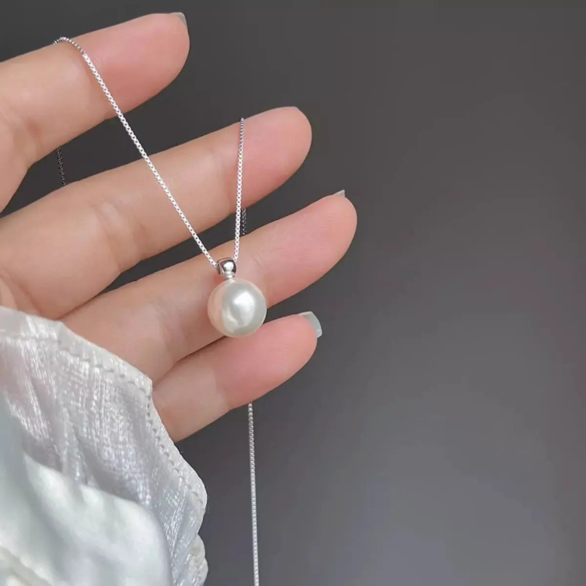 925 Sterling Silver Bead Pearl Necklace by Trendsi