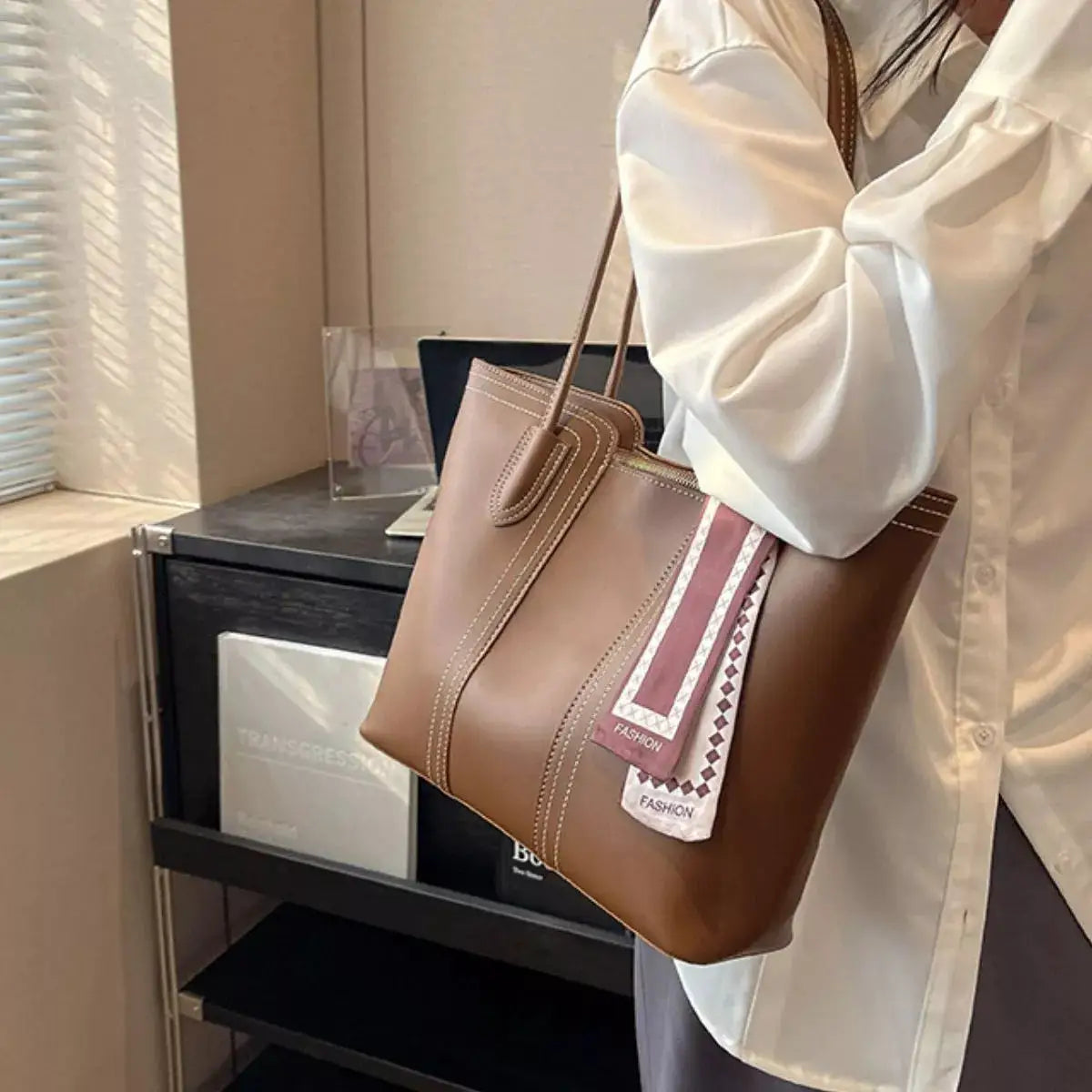 PU Leather Tote Bag by Trendsi