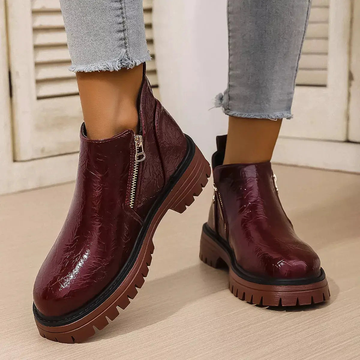 Round Toe Block Heels Boots by Trendsi