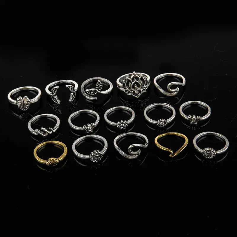 Alloy Multi Shapes 15-Piece Ring Set by Trendsi