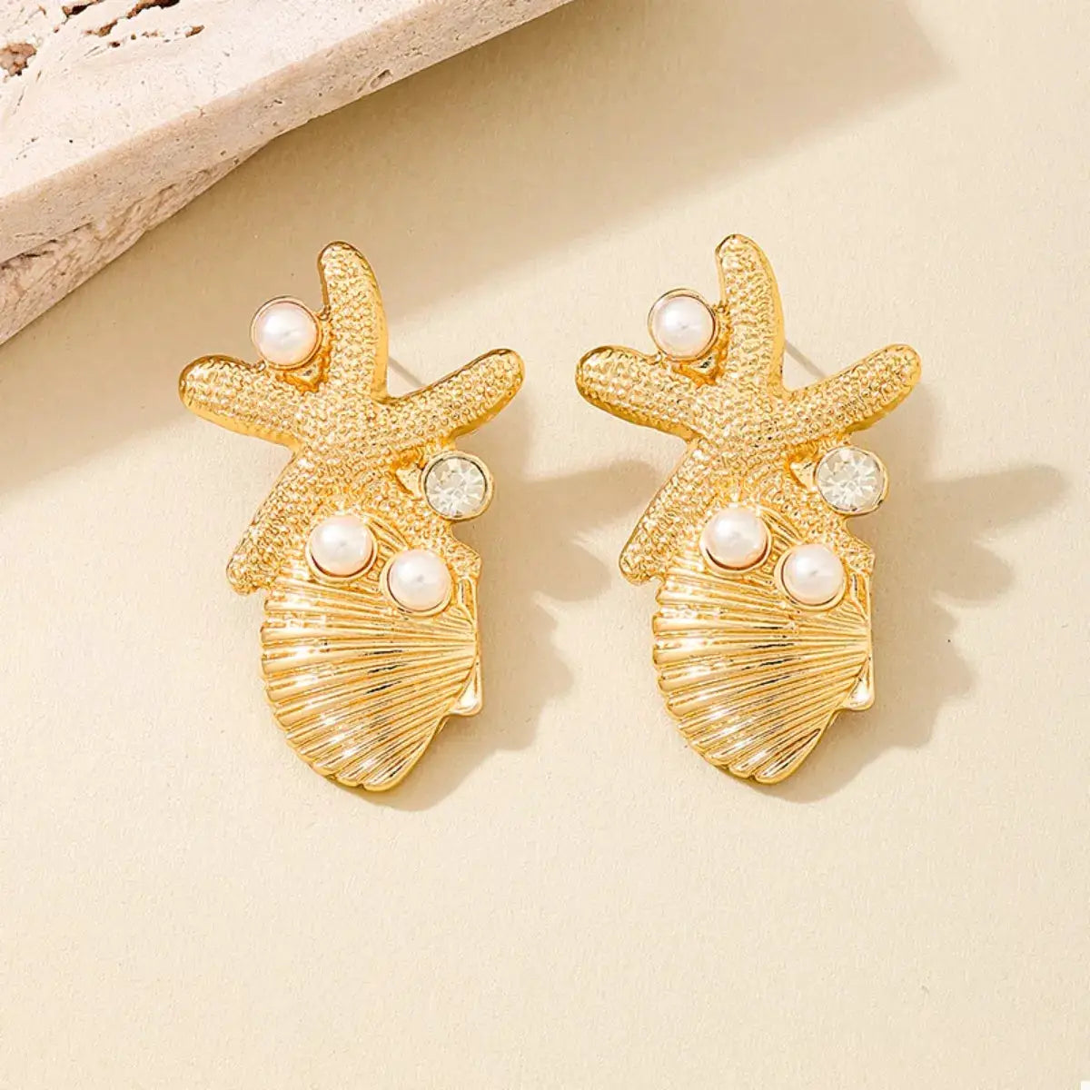 Ocean Starfish Shell Synthetic Pearl Drop Earrings by Trendsi