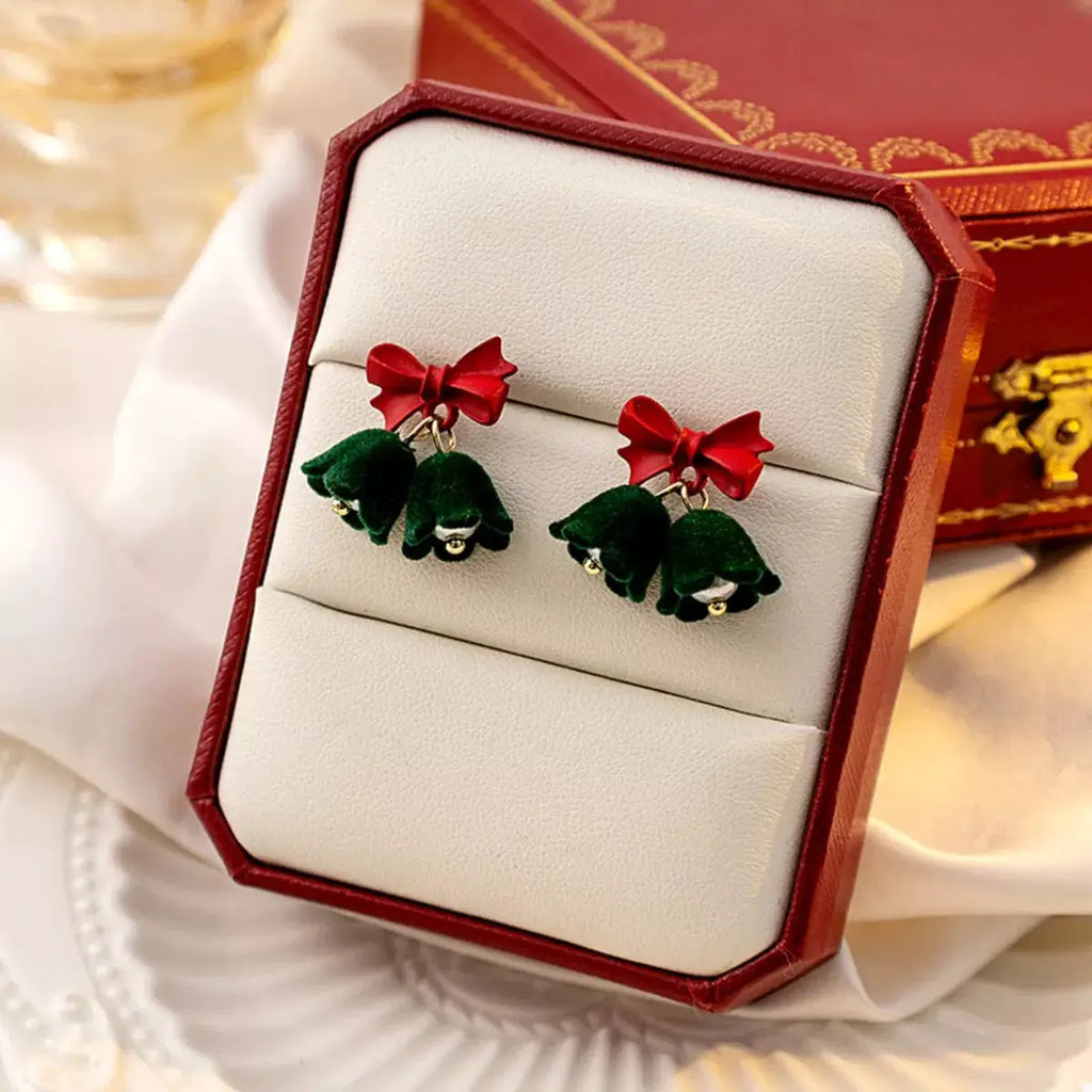 Velvet Bell Earrings with Bow by Trendsi
