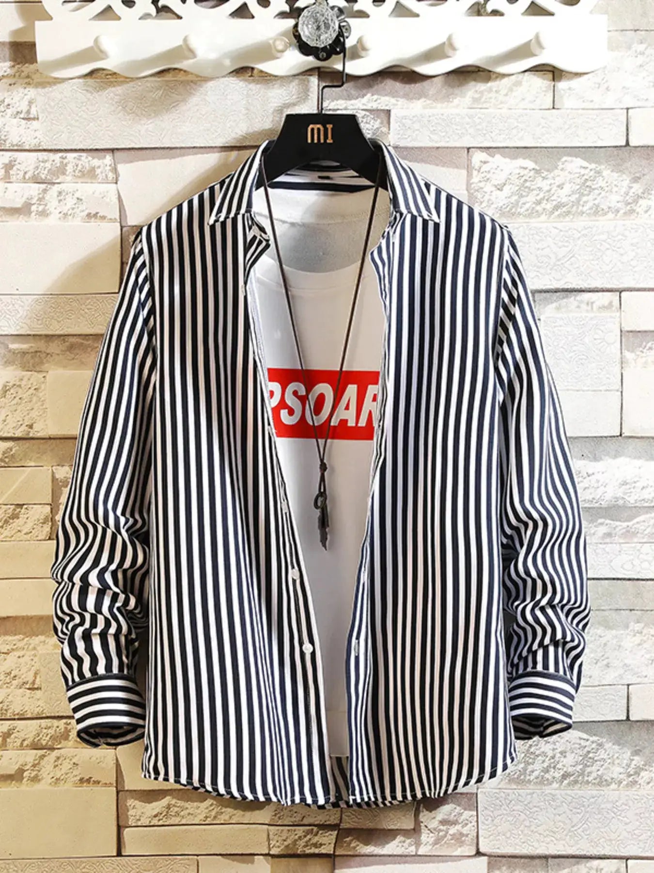 Men's Plus Size Striped Button Up Casual Shirt by Trendsi