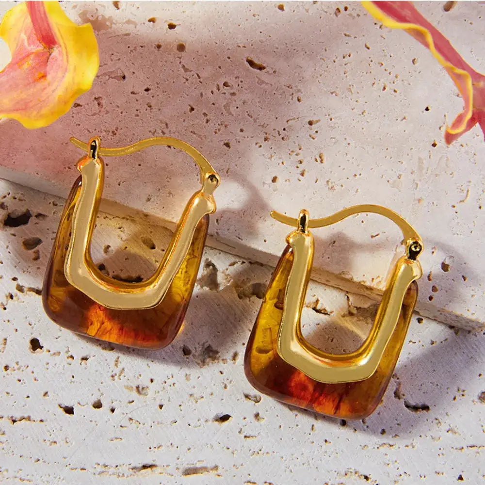 Resin Copper U Shape Earrings by Trendsi
