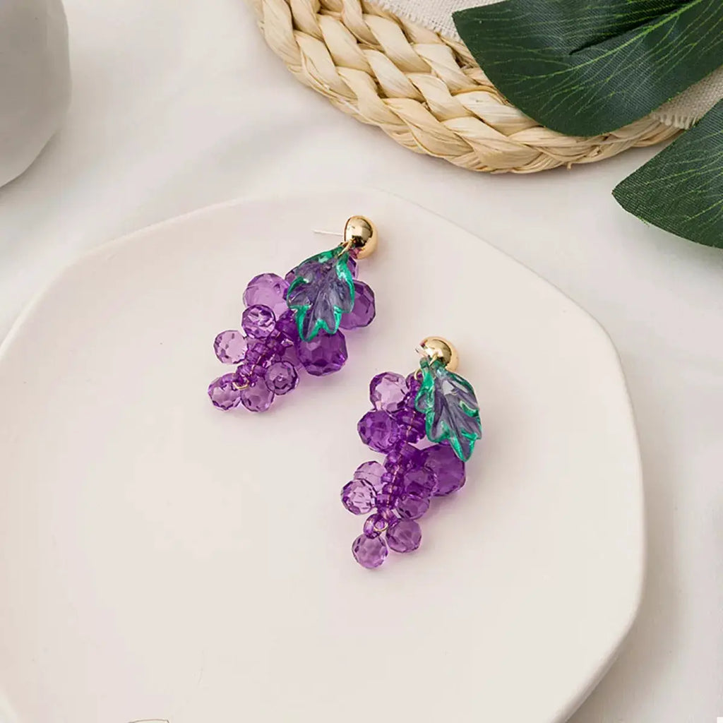 Grape Cluster Beaded Dangle Earrings by Trendsi