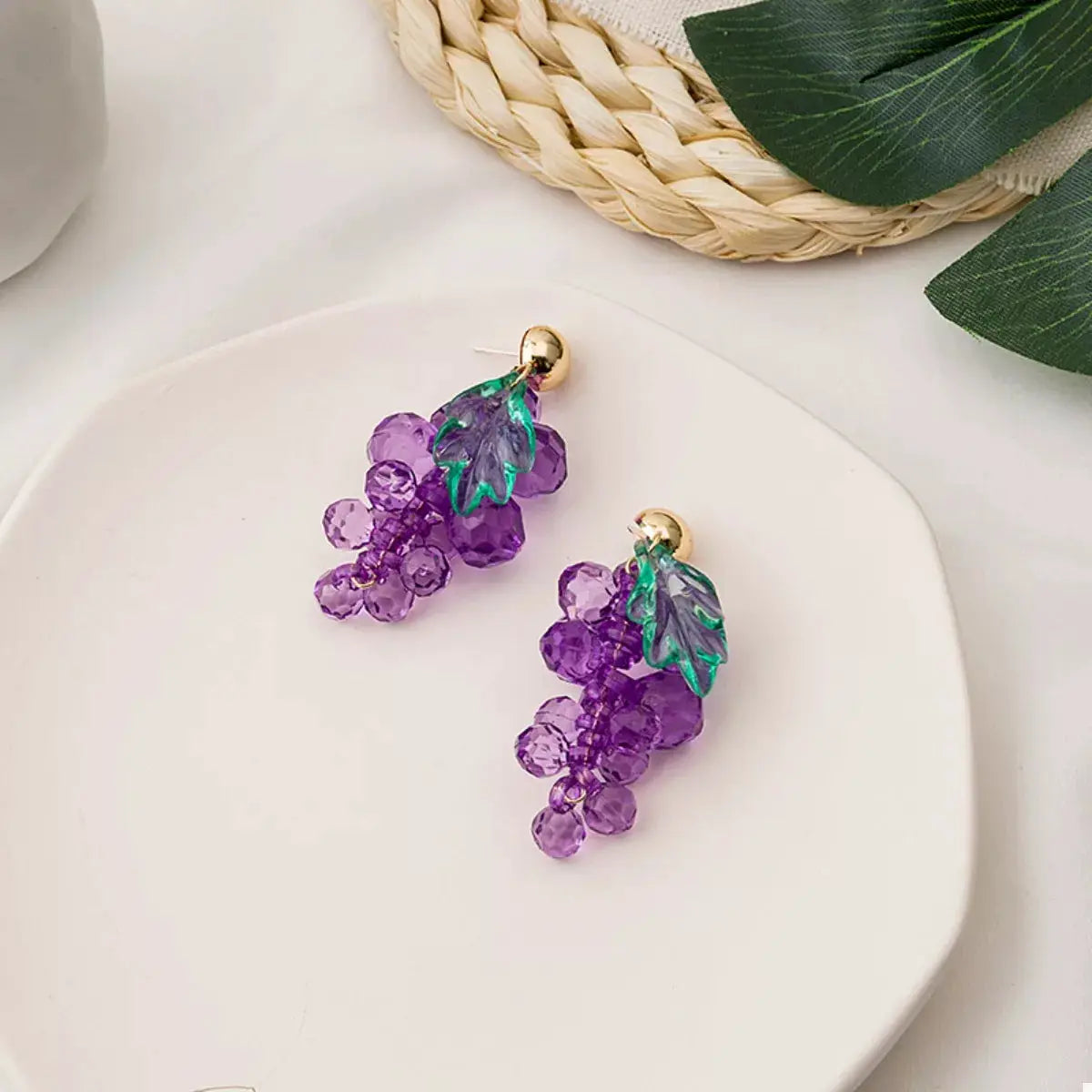 Grape Cluster Beaded Dangle Earrings by Trendsi