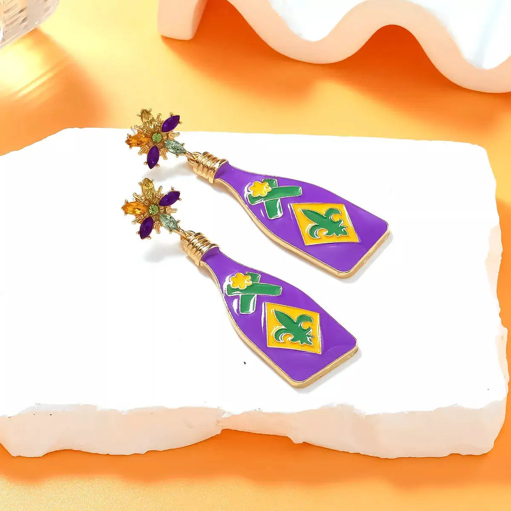 Mardi Gras Bottle Dangle Earrings by Trendsi