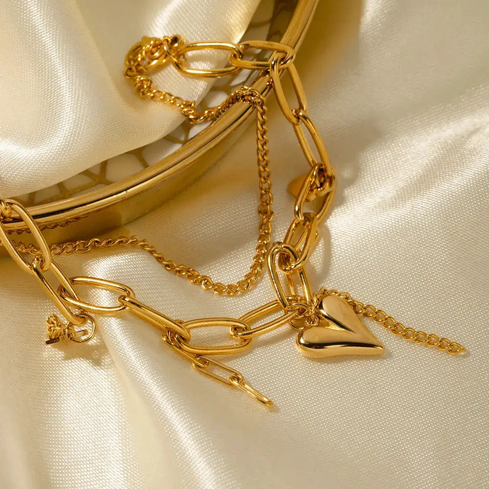 Stainless Steel Double Layered Charm Bracelet by Trendsi