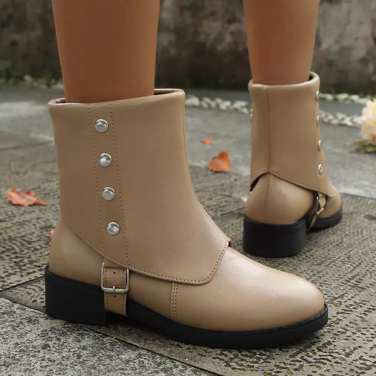 Round Toe Block Heels Boots by Trendsi