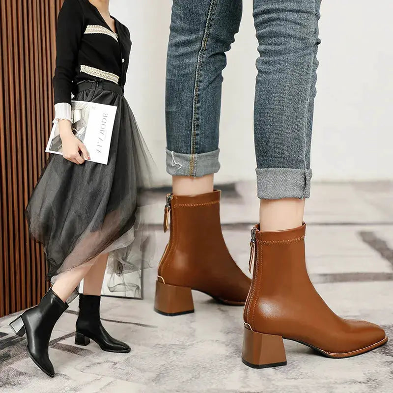Round Toe Block Heels Boots by Trendsi
