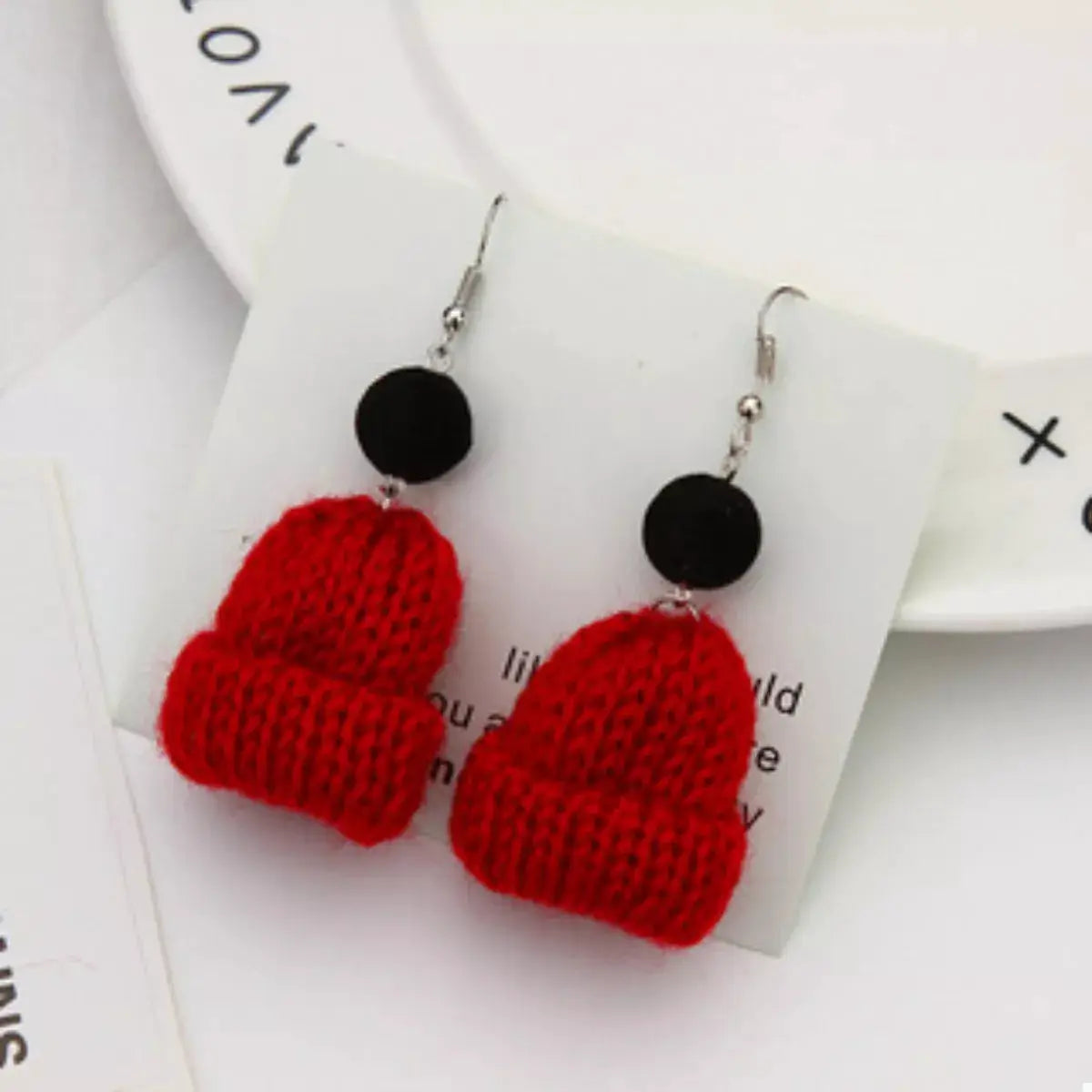 Christmas Knitted Beanie Earrings by Trendsi
