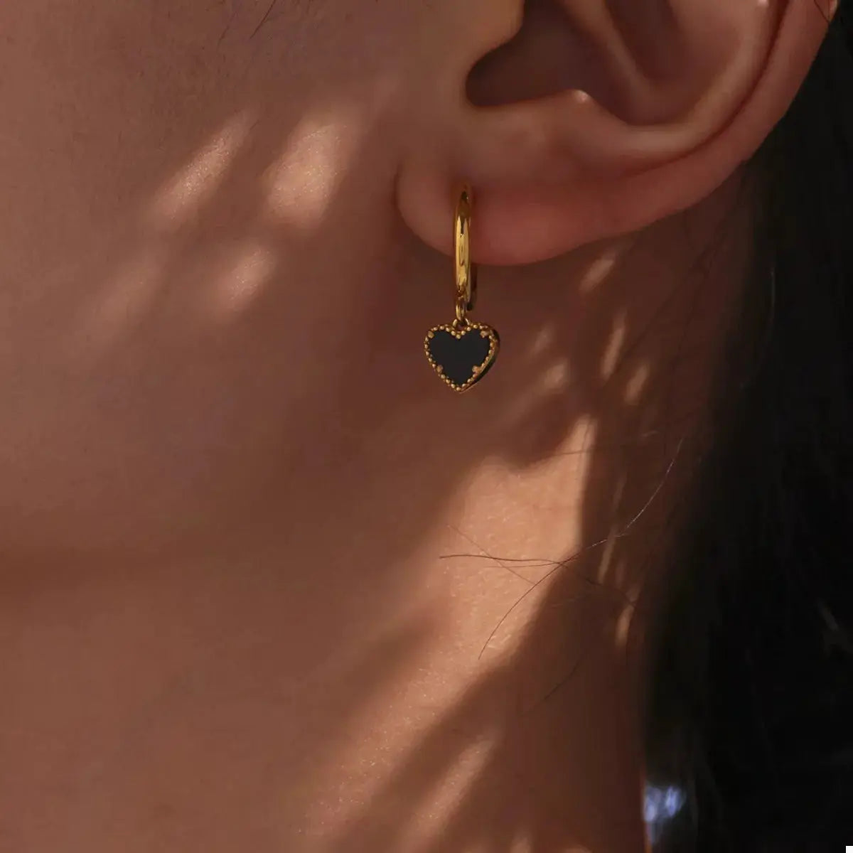 18K Gold-Plated Hoop Earrings with Heart Pendant by Trendsi