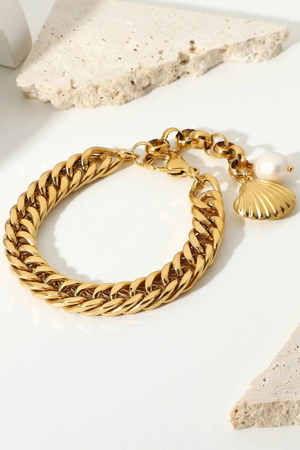 18K Gold-Plated Curb Chain Bracelet by Trendsi
