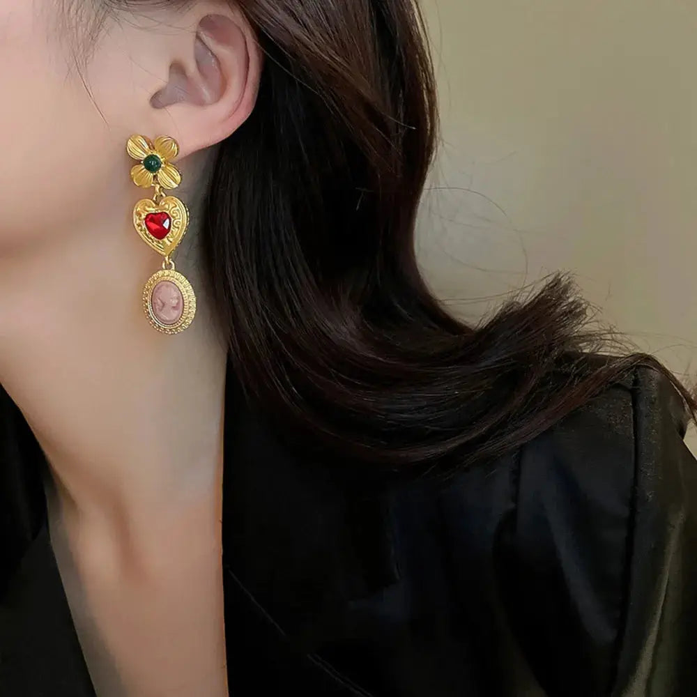 Copper Inlaid Rhinestone Vintage Earrings by Trendsi