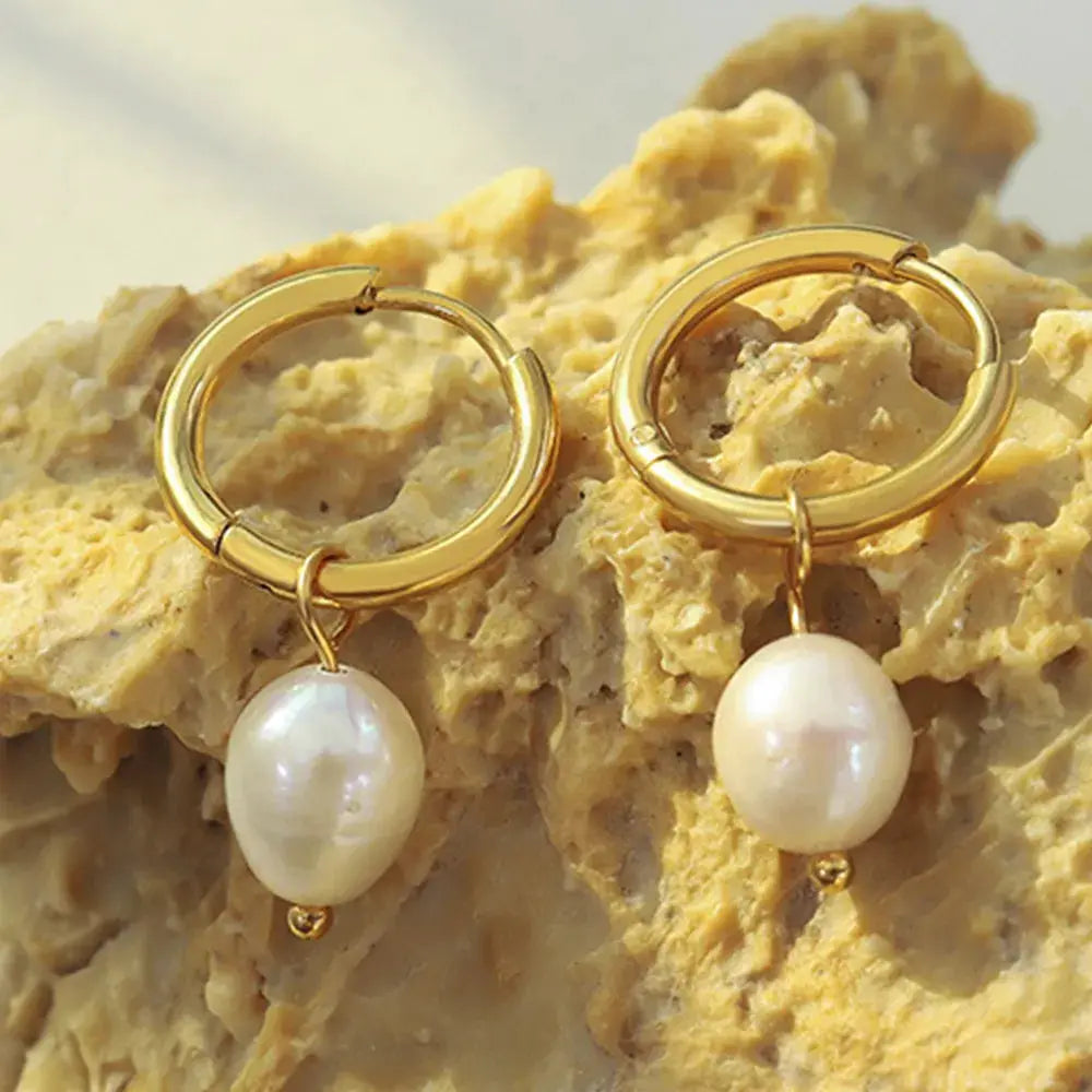 Gold-Plated Titanium Steel Pearl Earrings by Trendsi