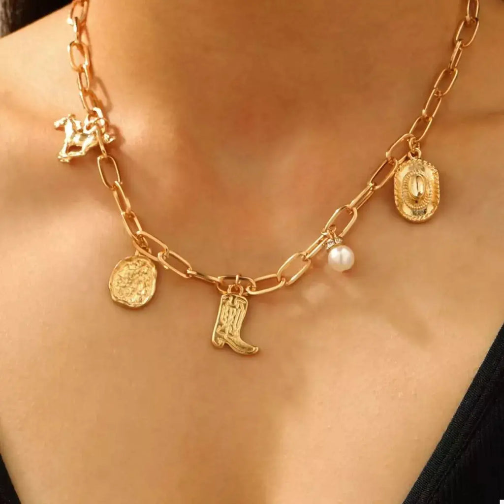 18K Gold-Plated Charm Necklace and Bracelet Jewelry Set by Trendsi