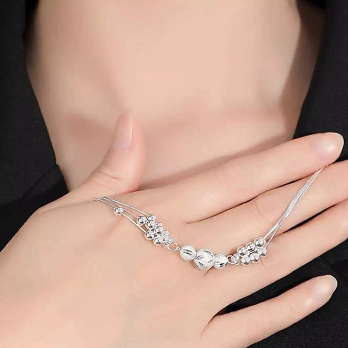 925 Sterling Silver Bead Chain Bracelet by Trendsi