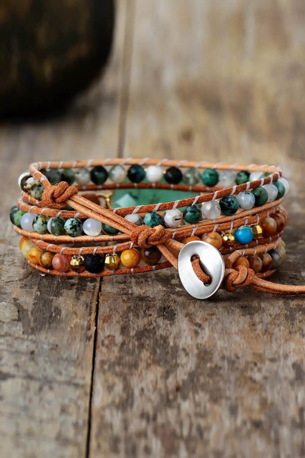Natural Stone & Agate Layered Bracelet by Trendsi