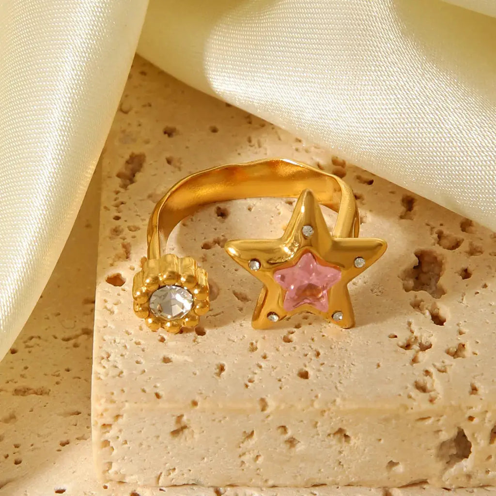 18K Gold-Plated Zircon Star Open Ring by Trendsi