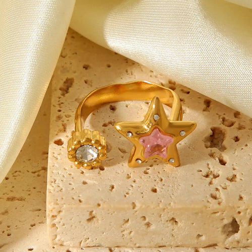 18K Gold-Plated Zircon Star Open Ring by Trendsi