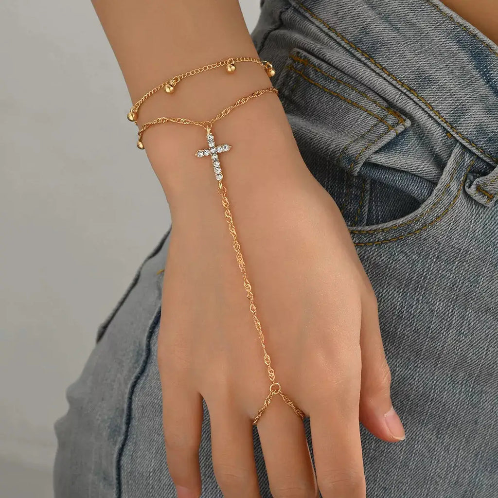 18K Gold-Plated Chain Cross Bracelet by Trendsi