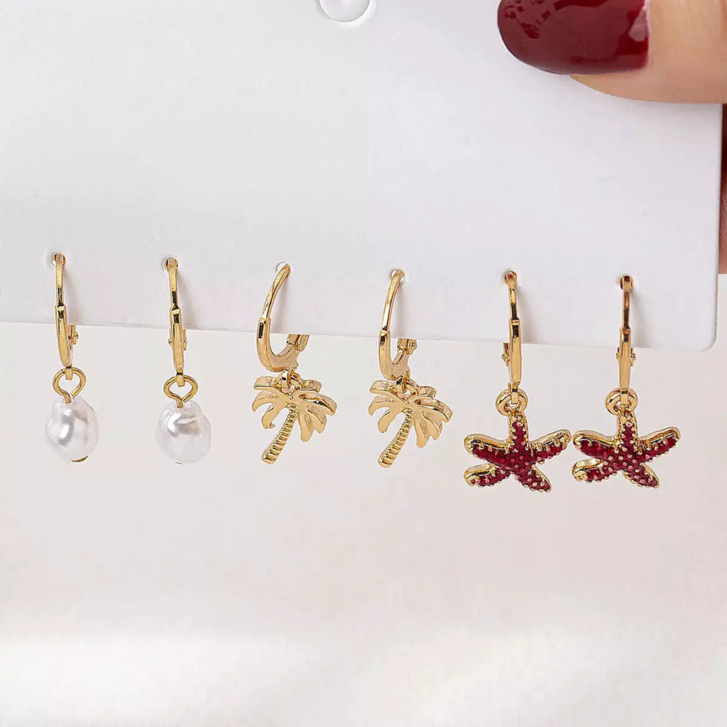 3-Pair 18K Gold-Plated Alloy Drop Earrings by Trendsi