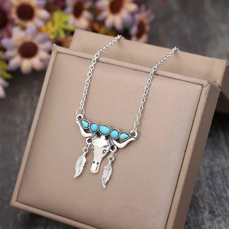 Artificial Turquoise Cow Shape Necklace by Trendsi