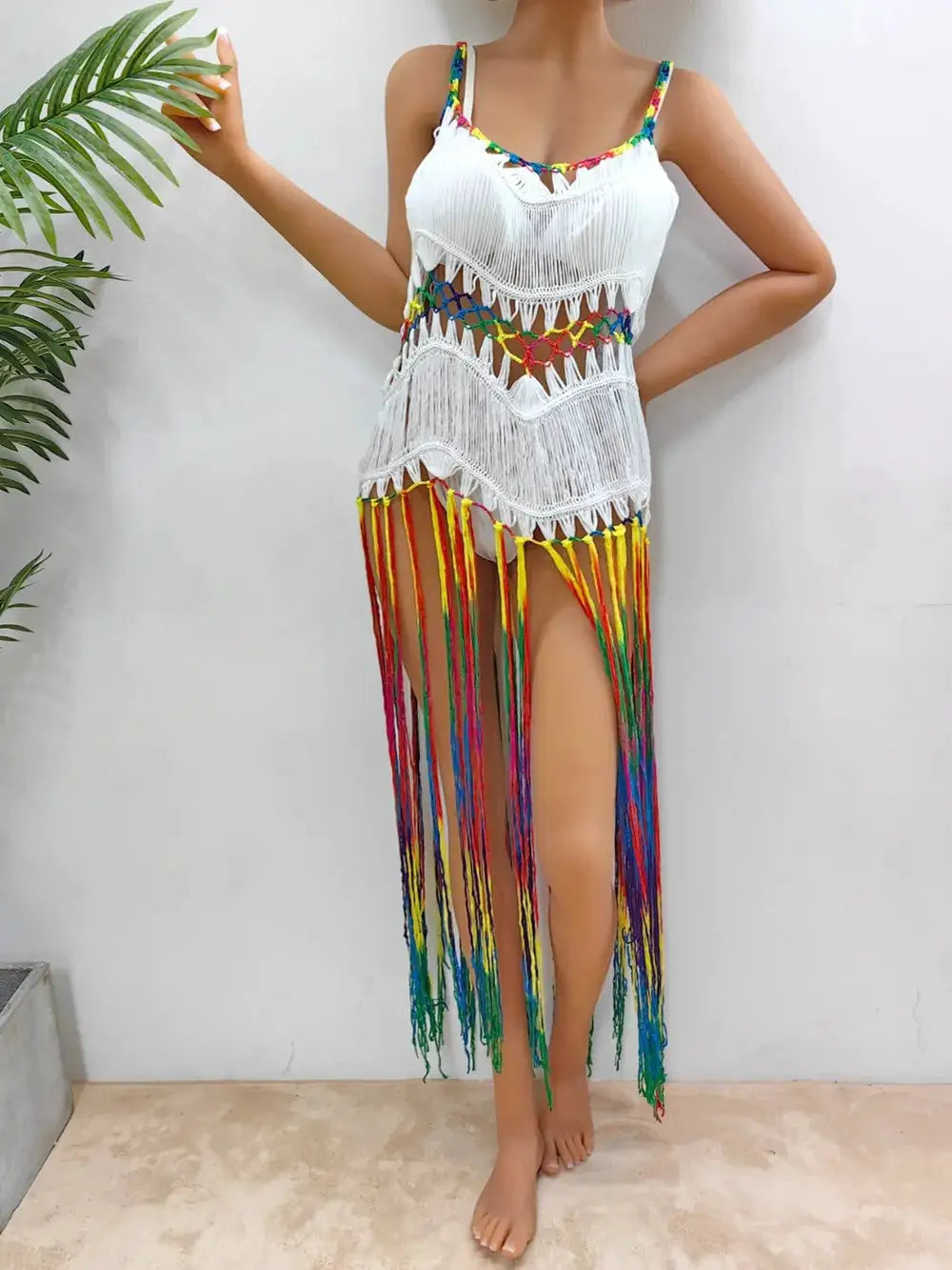 Fringe Scoop Neck Spaghetti Strap Cover-Up by Trendsi