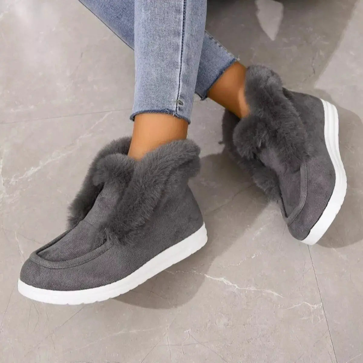 Cozy Fuzzy Trim Ankle Boots by Trendsi