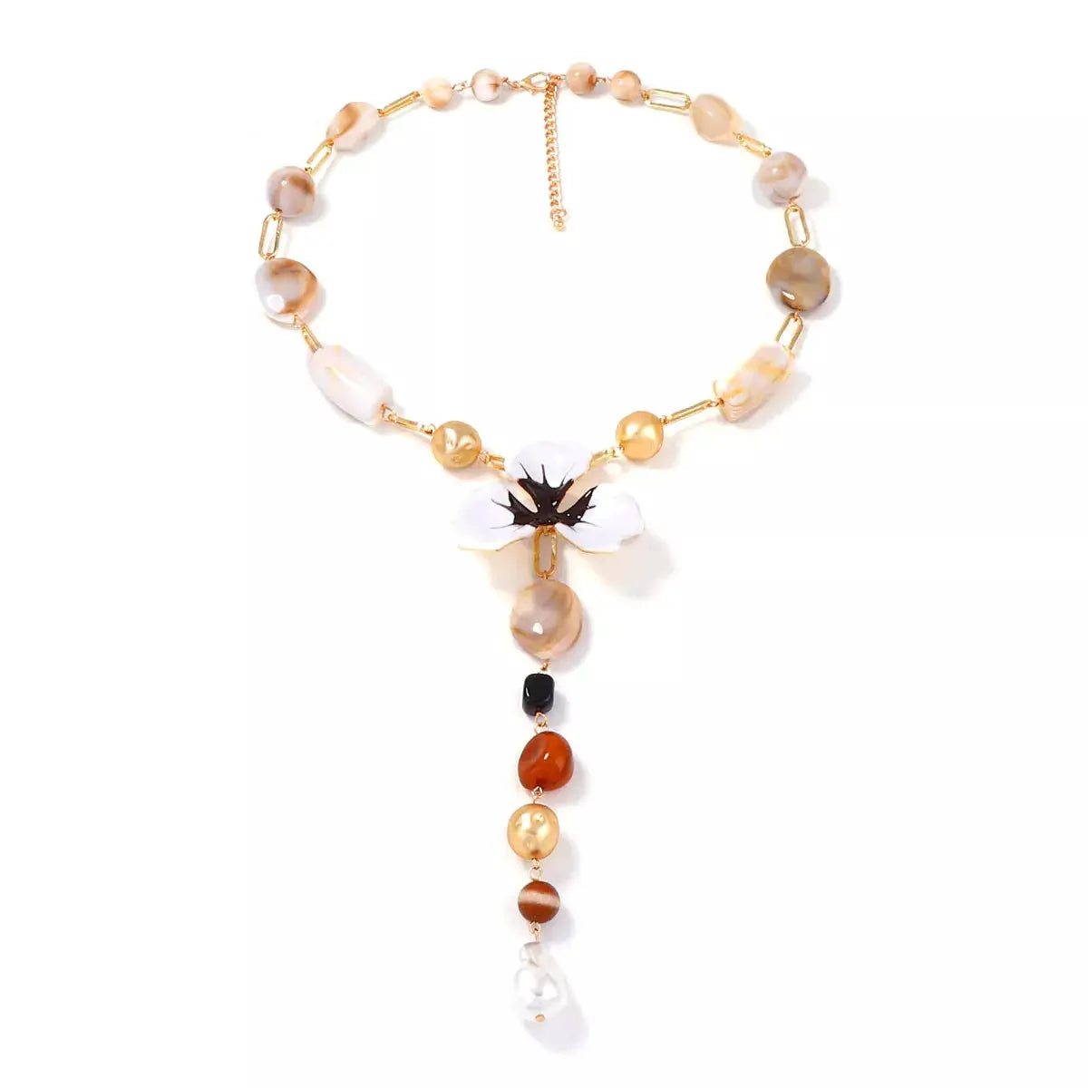 Alloy Dripping Oil Flower Resin Y-Shaped Necklace by Trendsi
