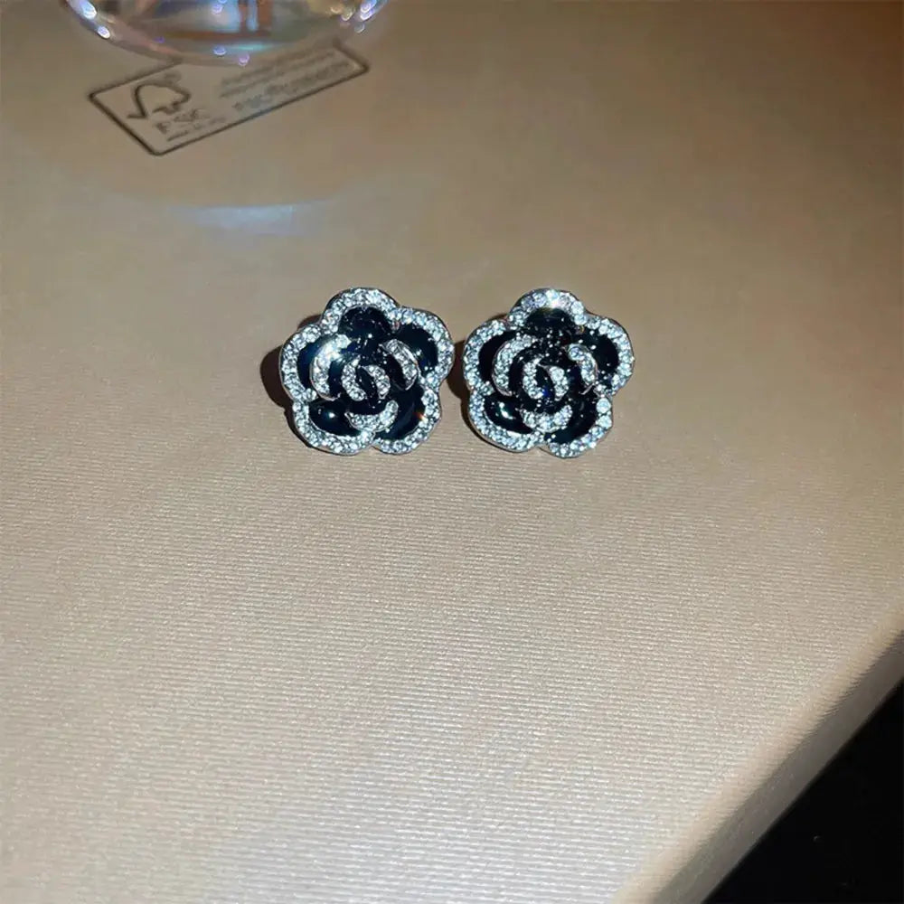 Copper Rhinestone Flower Earrings by Trendsi