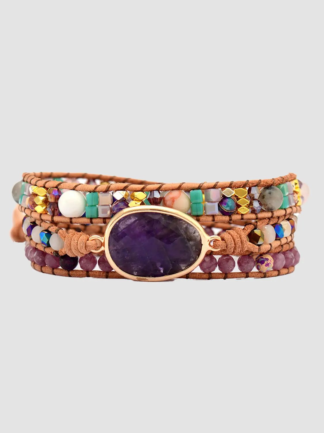 Triple-Layer Amethyst Bracelet by Trendsi