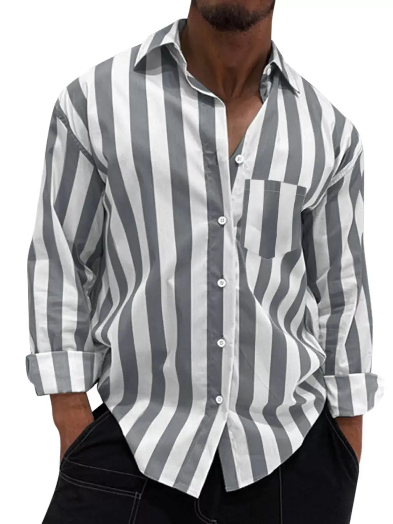 Men's Button Up Long Sleeve Shirt by Trendsi