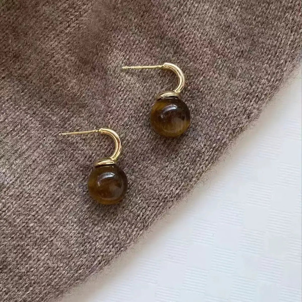 Tiger Eye Ball Drop Earrings by Trendsi