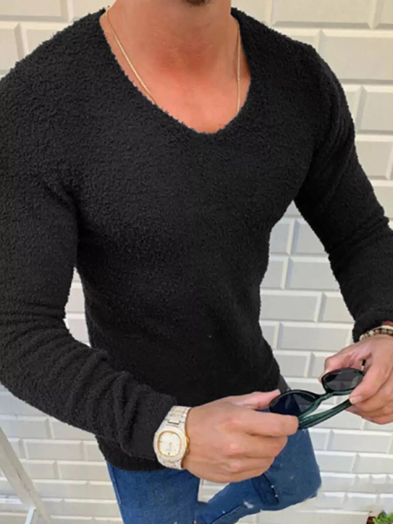 Men's Full Size Textured Long Sleeve Sweater Plus Size by Trendsi