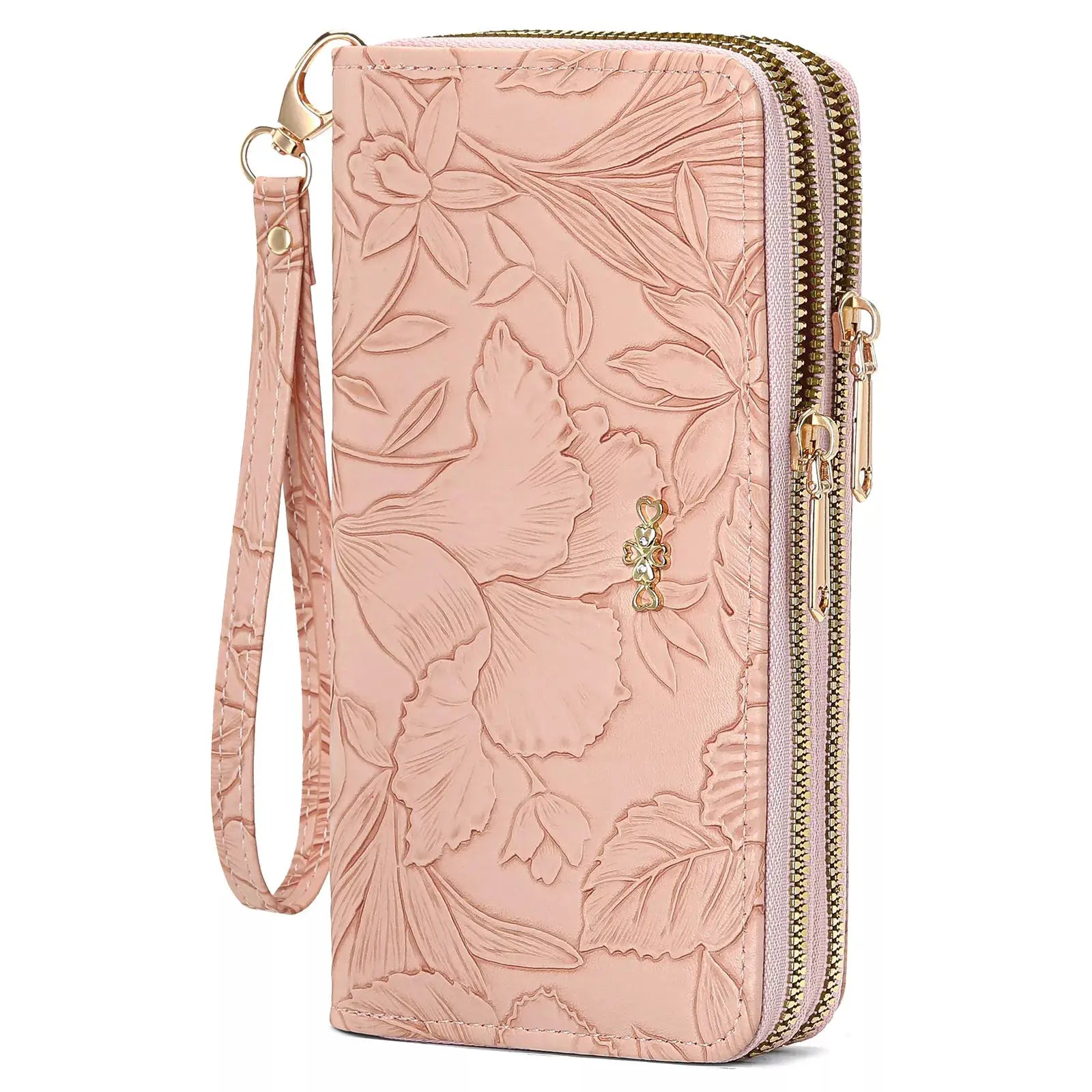 Embossed Floral Pattern Double Zipper Wallet by Trendsi