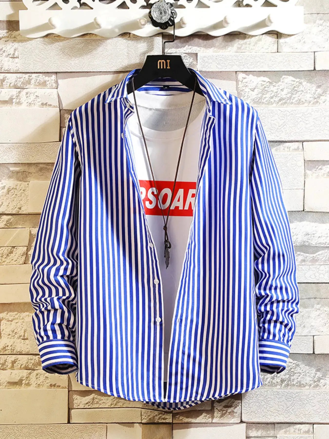 Men's Plus Size Striped Button Up Casual Shirt by Trendsi