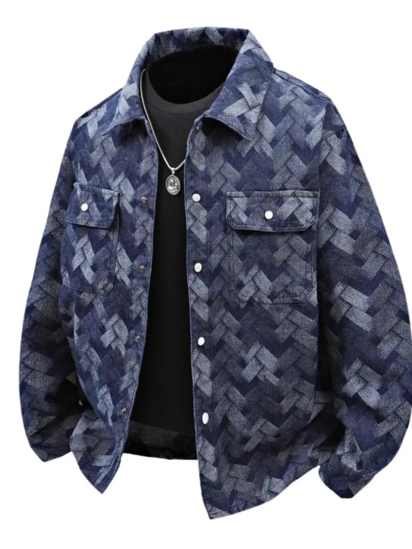Men's Geometric Patterned Denim Jacket by Trendsi