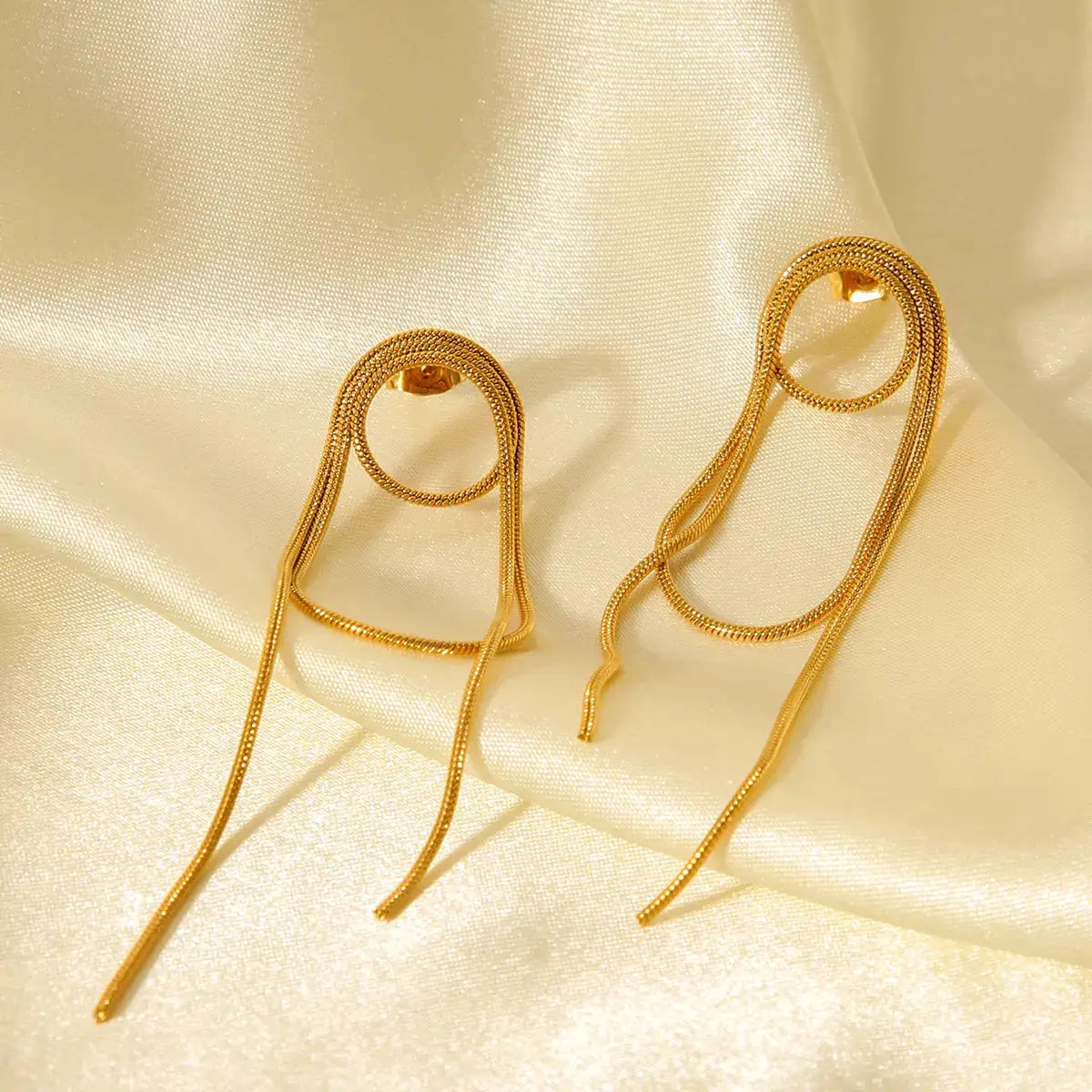 18K Gold-Plated Hoop Chain Earrings by Trendsi