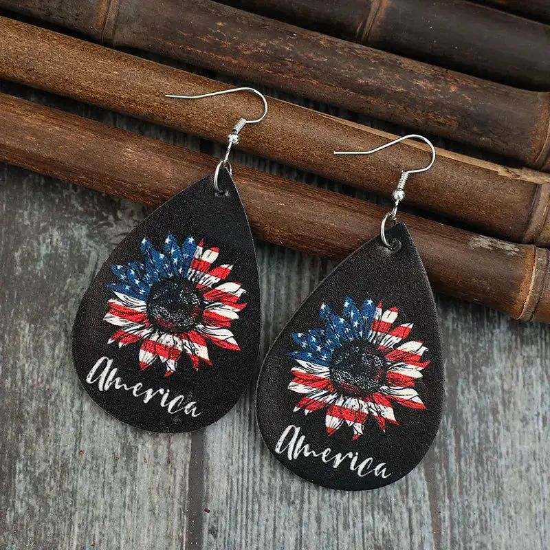 PU Leather Sunflower Teardrop Shape Earrings by Trendsi