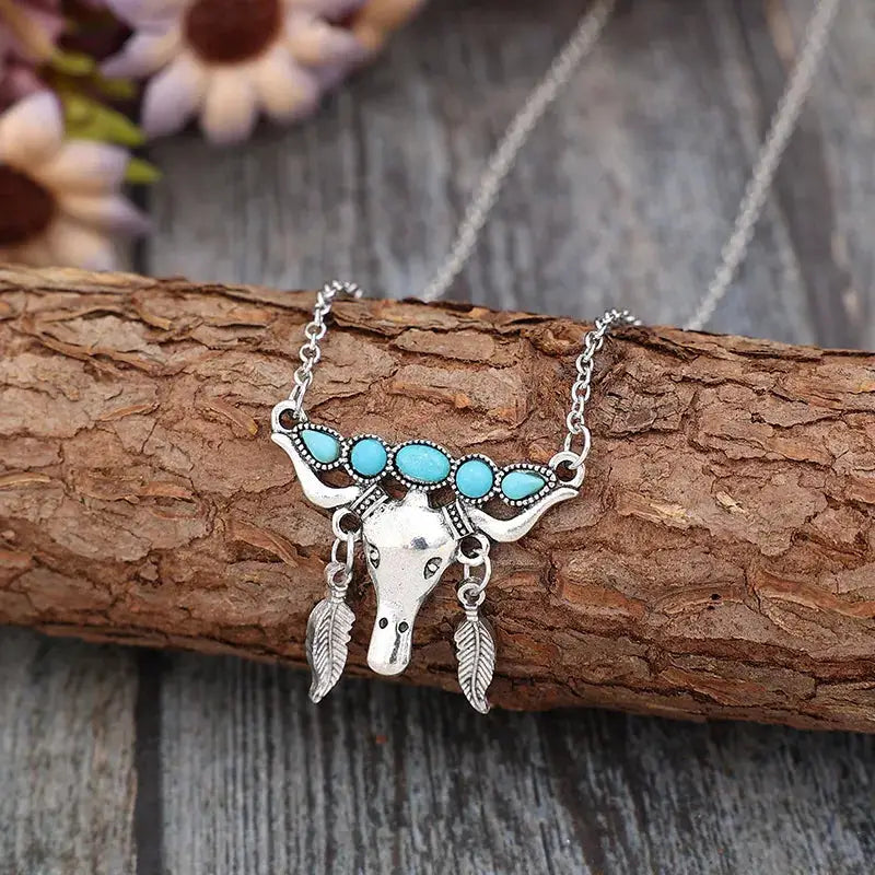 Artificial Turquoise Cow Shape Necklace by Trendsi