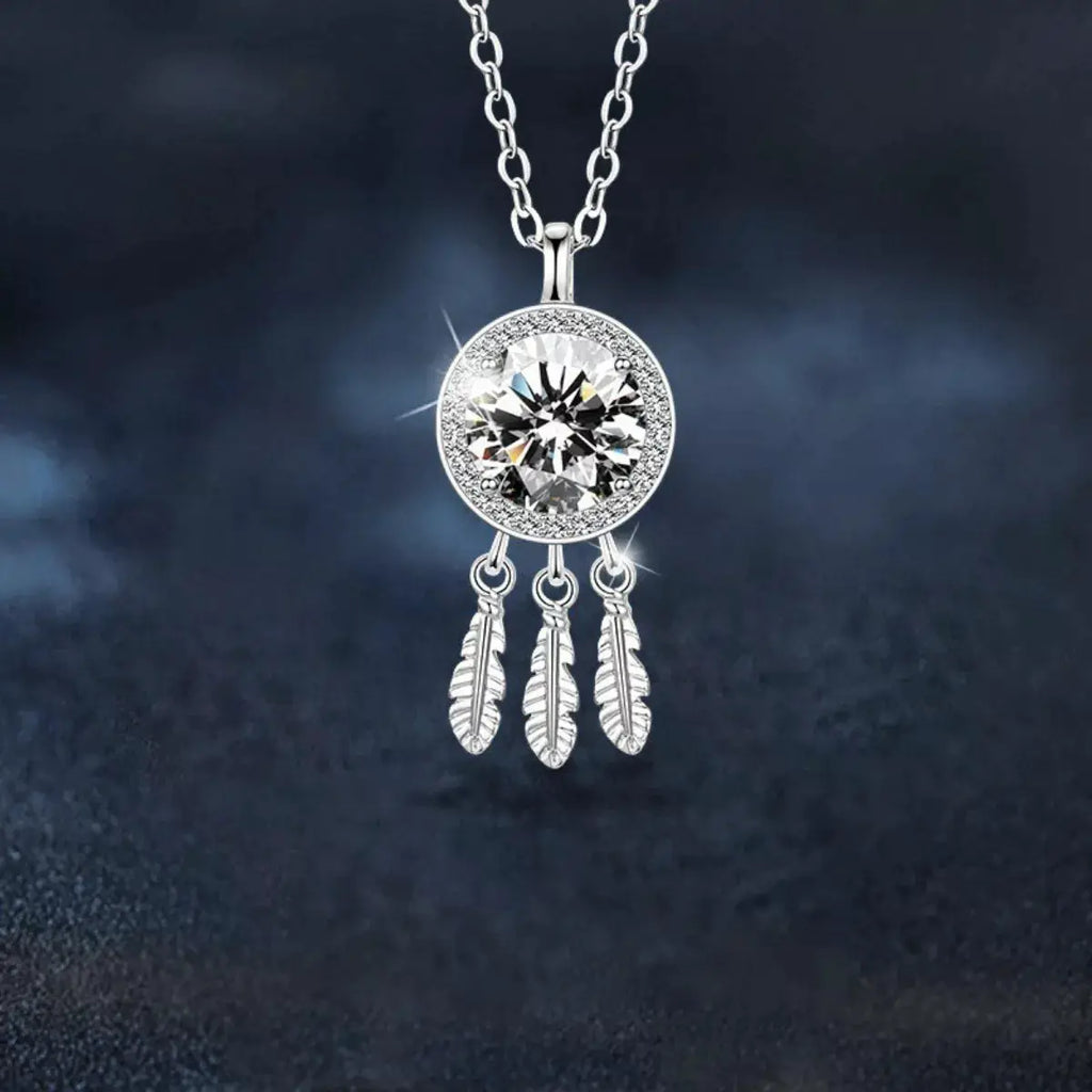 1 Carat Moissanite 925 Sterling Silver Dreamcatcher Pendant Necklace by Trendsi